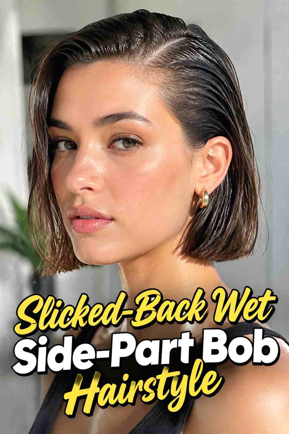 2. Slicked Back Wet Side Part Bob Hairstyle