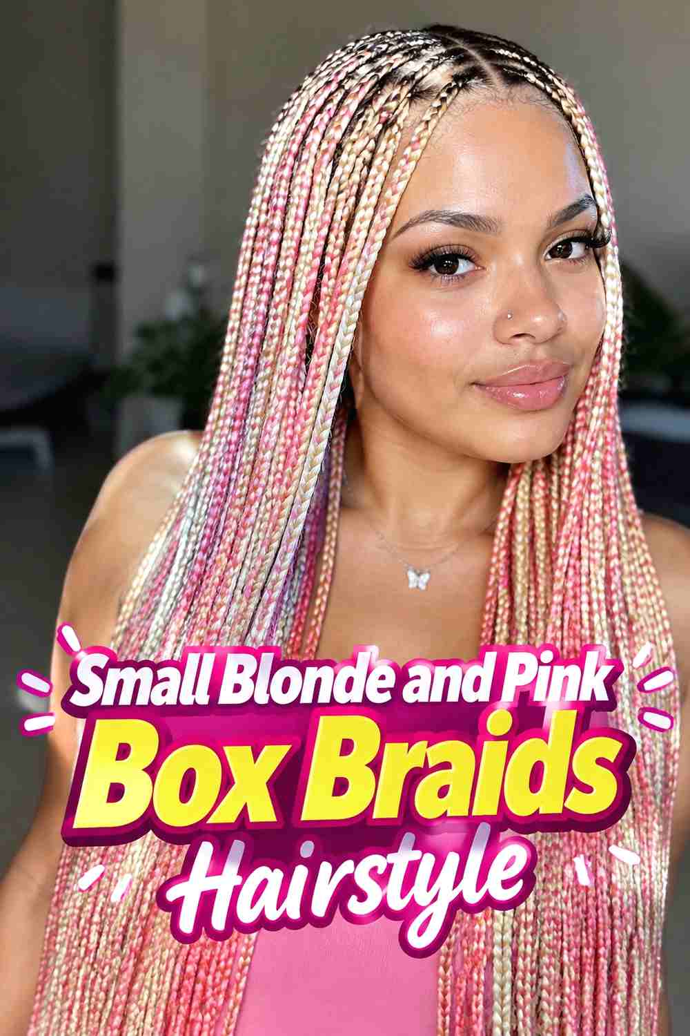 11. Small Blonde And Pink Box Braids Hairstyle