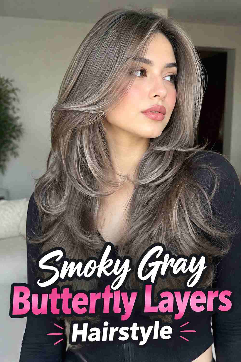 10. Smoky Gray Butterfly Layers Hairstyle