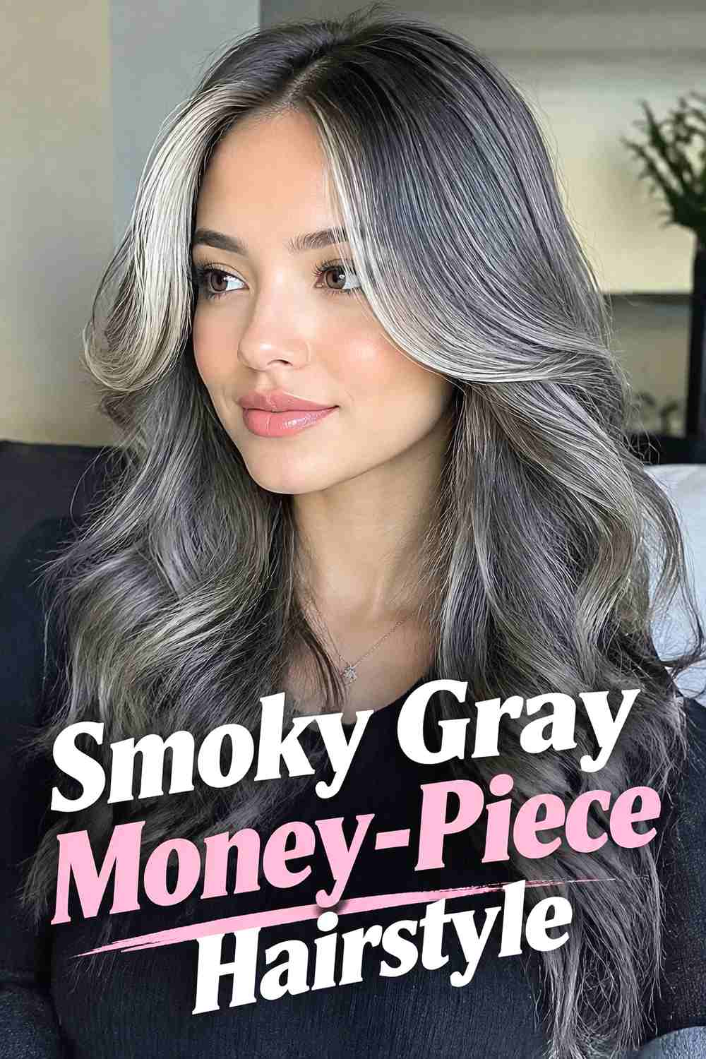 5. Smoky Gray Money Piece Hairstyle