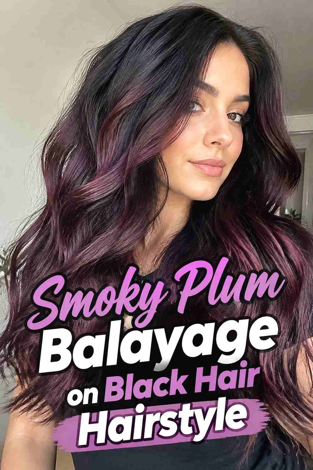 2. Smoky Plum Balayage On Black Hair Hairstyle