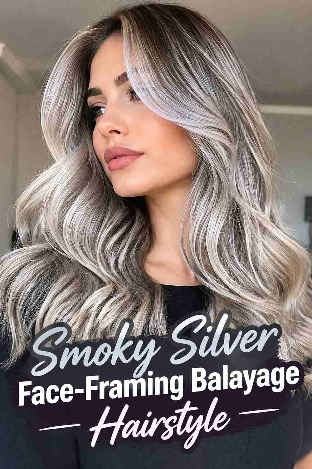 2. Smoky Silver Face Framing Balayage Hairstyle