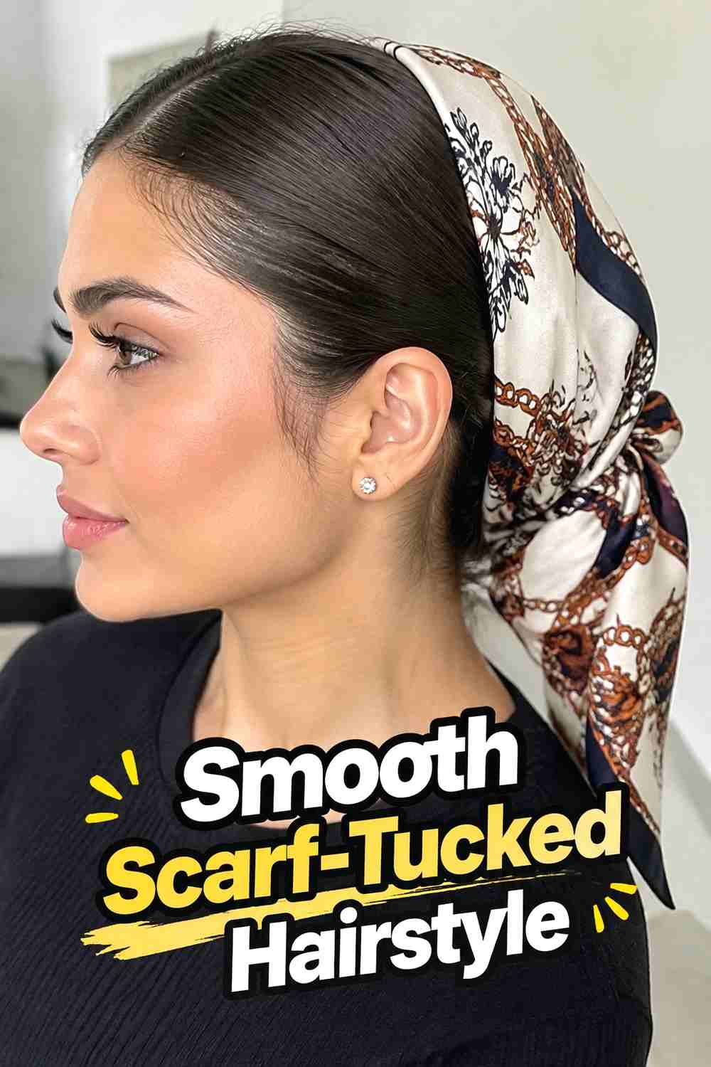 10. Smooth Scarf Tucked Hairstyle