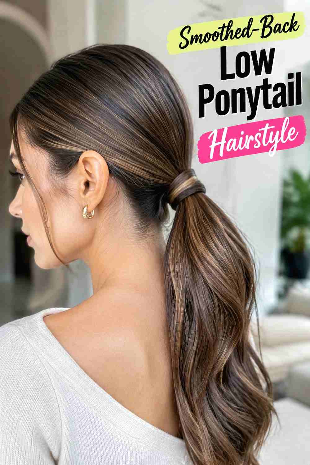 3. Smoothed Back Low Ponytail Hairstyle