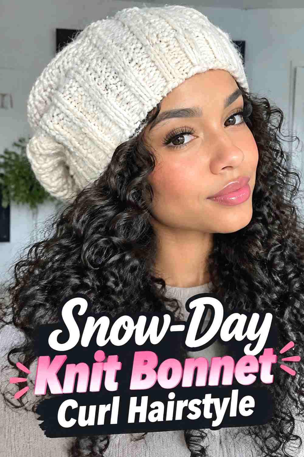 19. Snow Day Knit Bonnet Curl Hairstyle