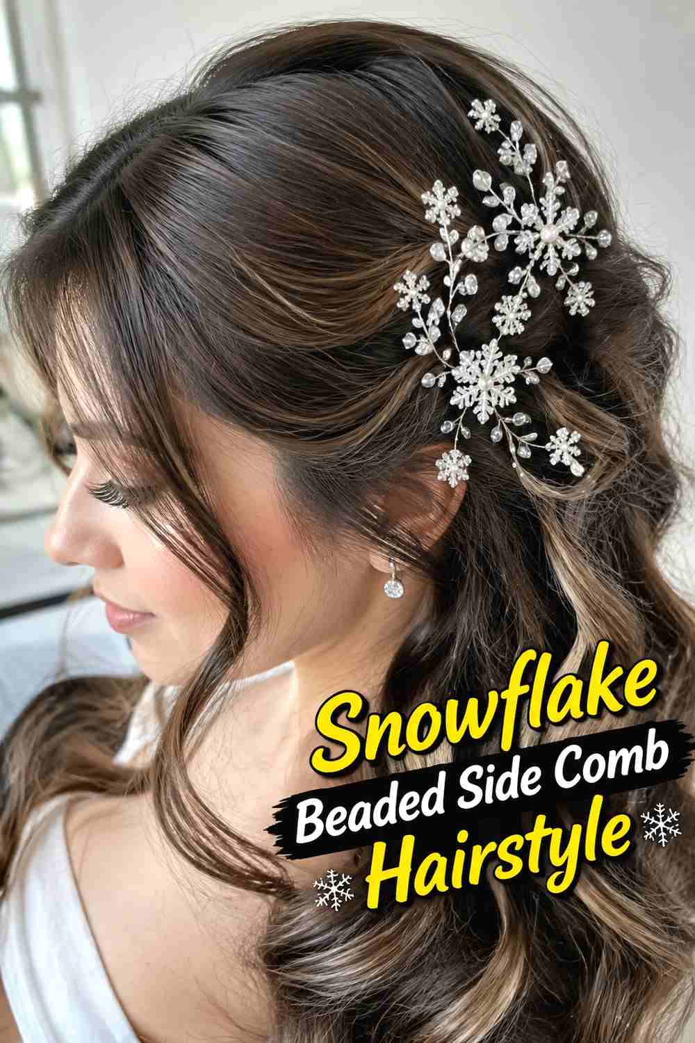 4. Snowflake Beaded Side Comb Hairstyle