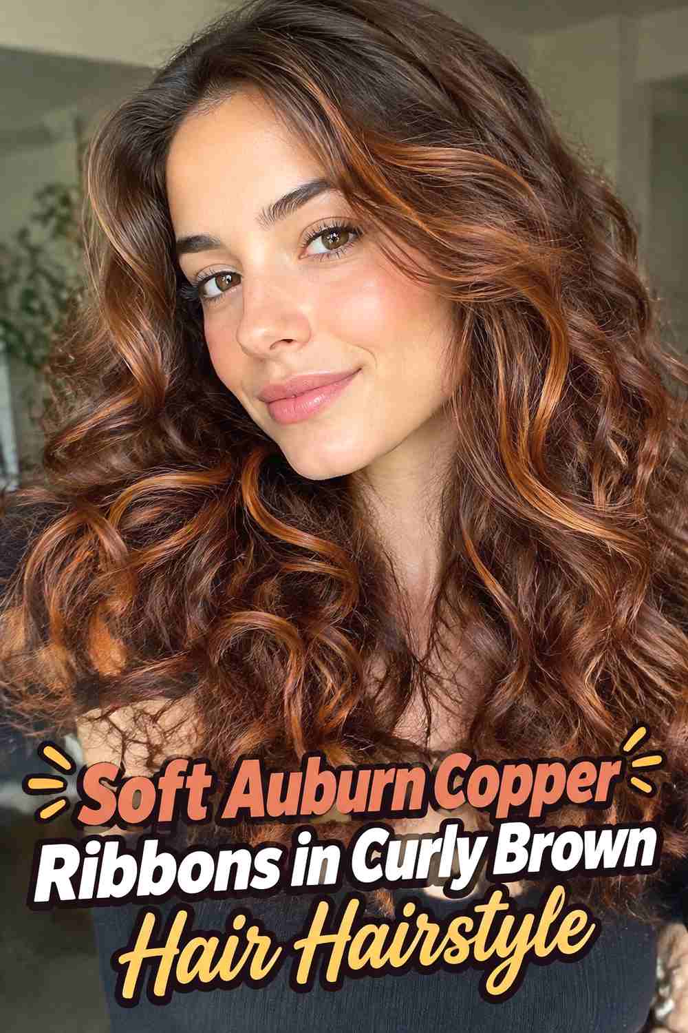 7. Soft Auburn Copper Ribbons In Curly Brown Hair Hairstyle