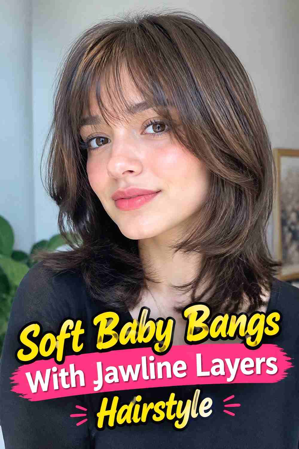 1. Soft Baby Bangs With Jawline Layers Hairstyle