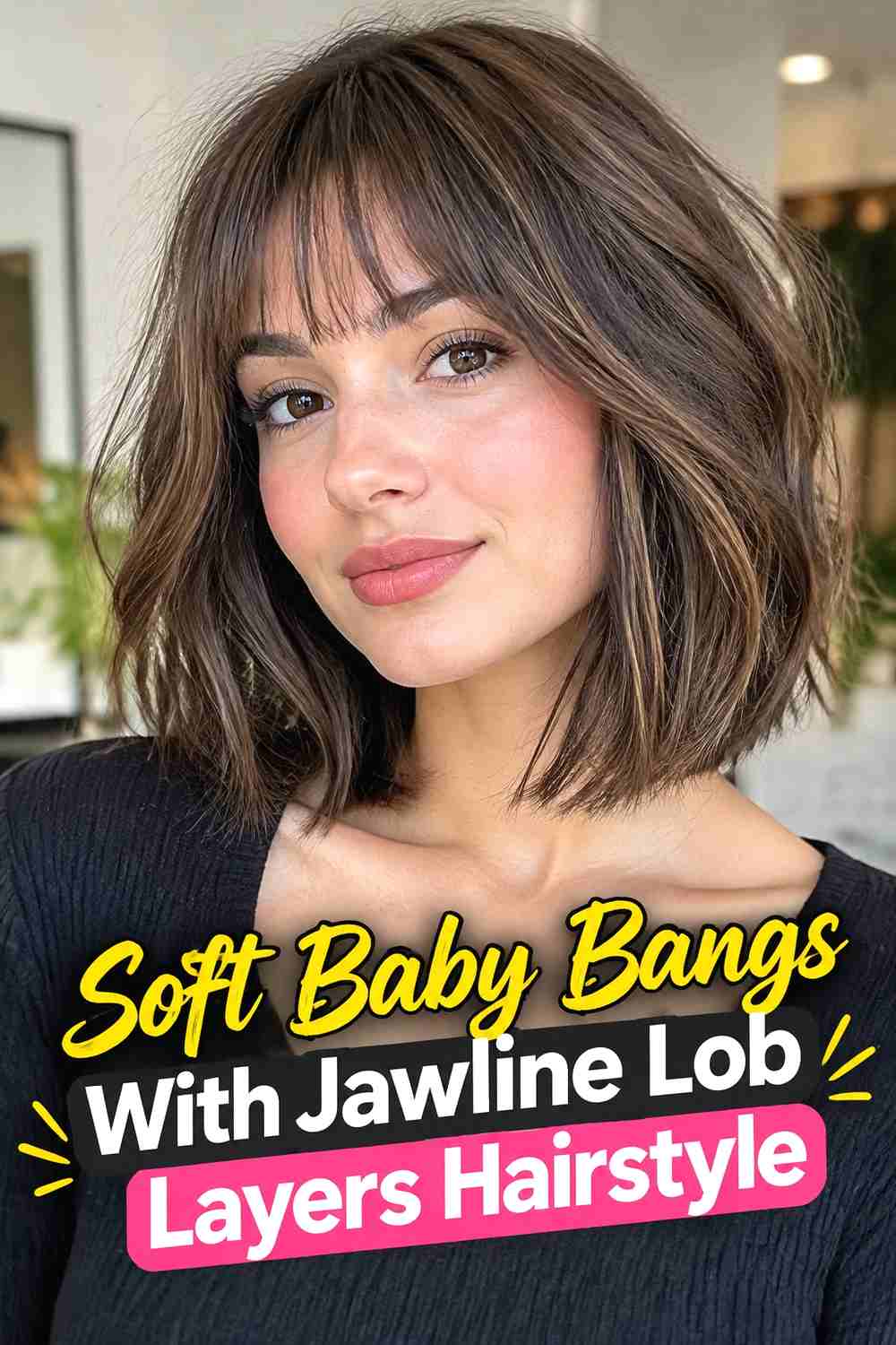 17. Soft Baby Bangs With Jawline Lob Layers Hairstyle