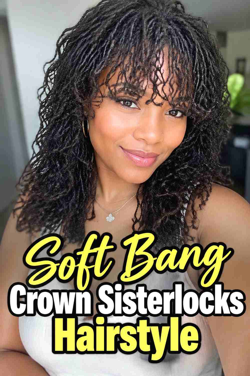 15. Soft Bang Crown Sisterlocks Hairstyle