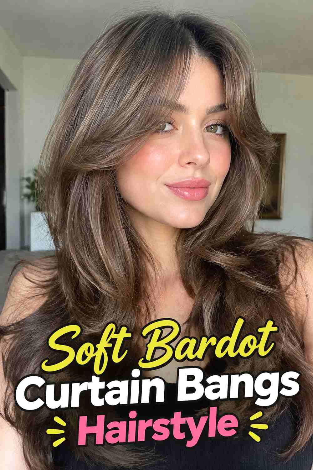 12. Soft Bardot Curtain Bangs Hairstyle