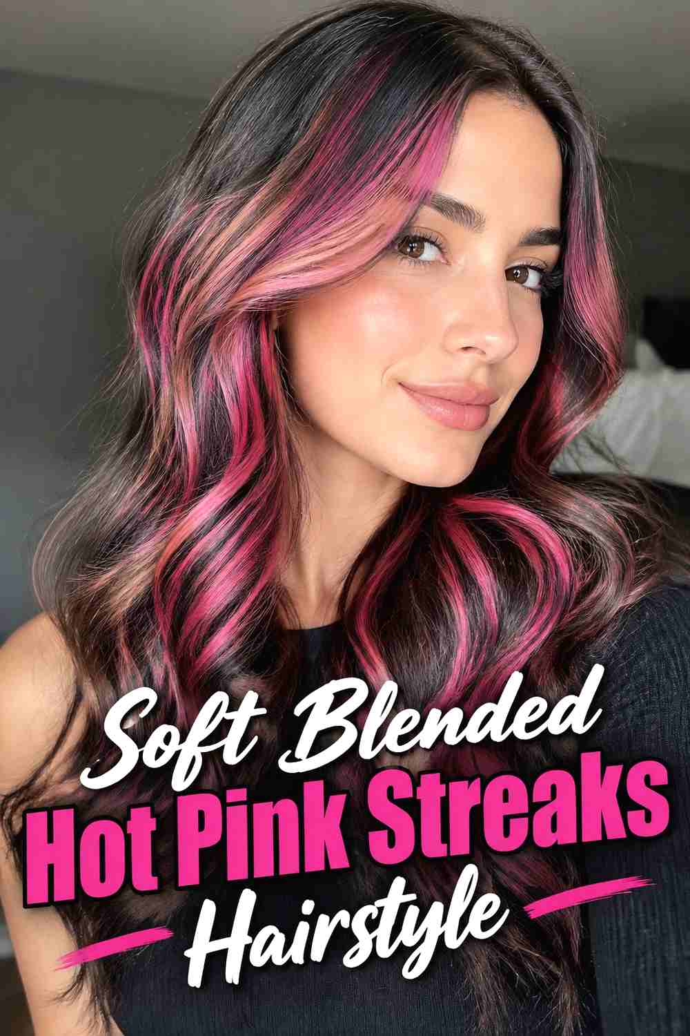 17. Soft Blended Hot Pink Streaks Hairstyle