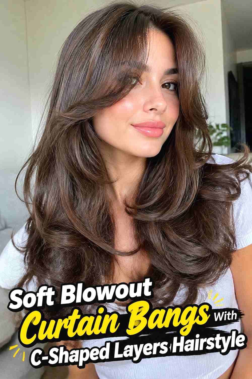 4. Soft Blowout Curtain Bangs With C Shaped Layers Hairstyle