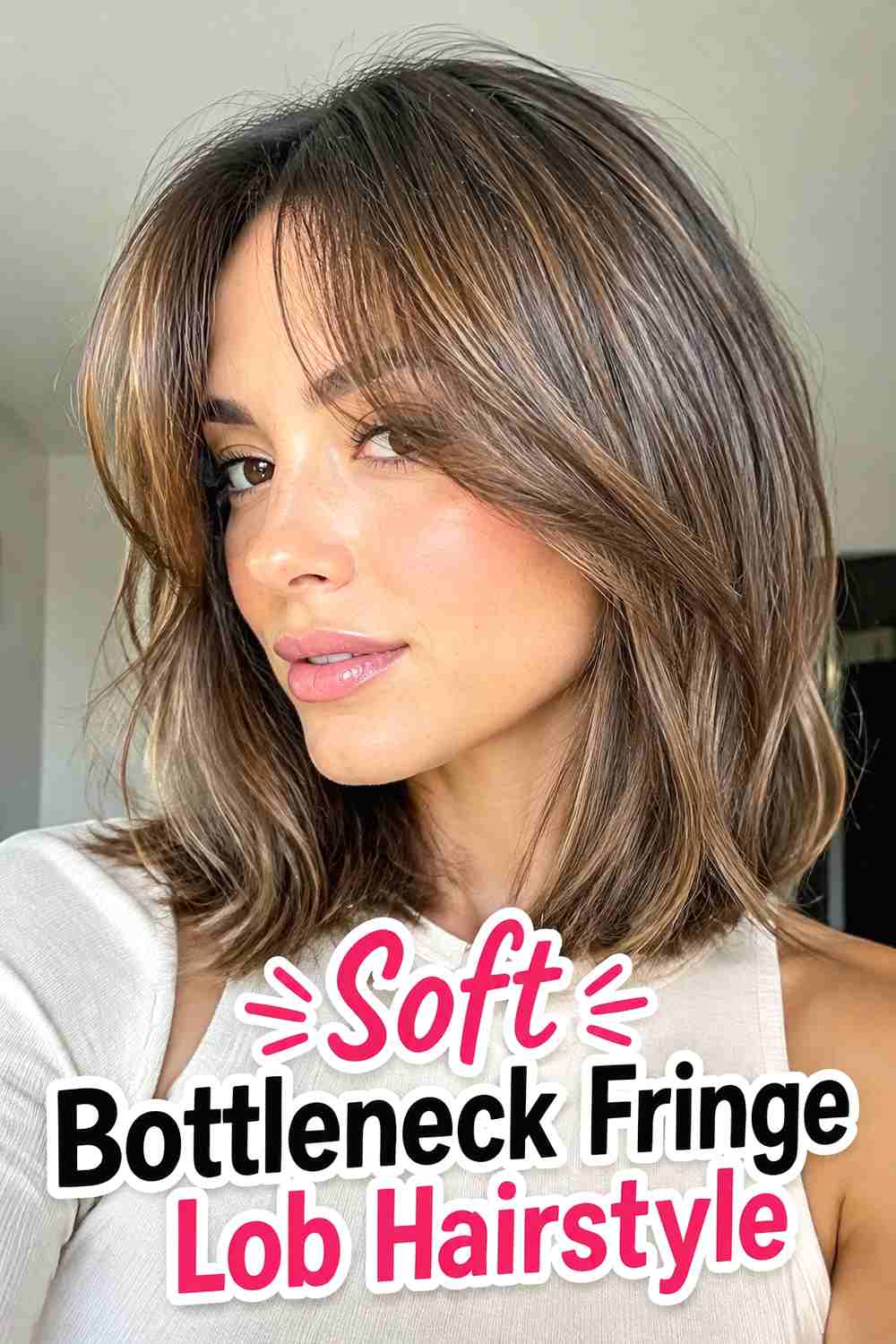 1. Soft Bottleneck Fringe Lob Hairstyle