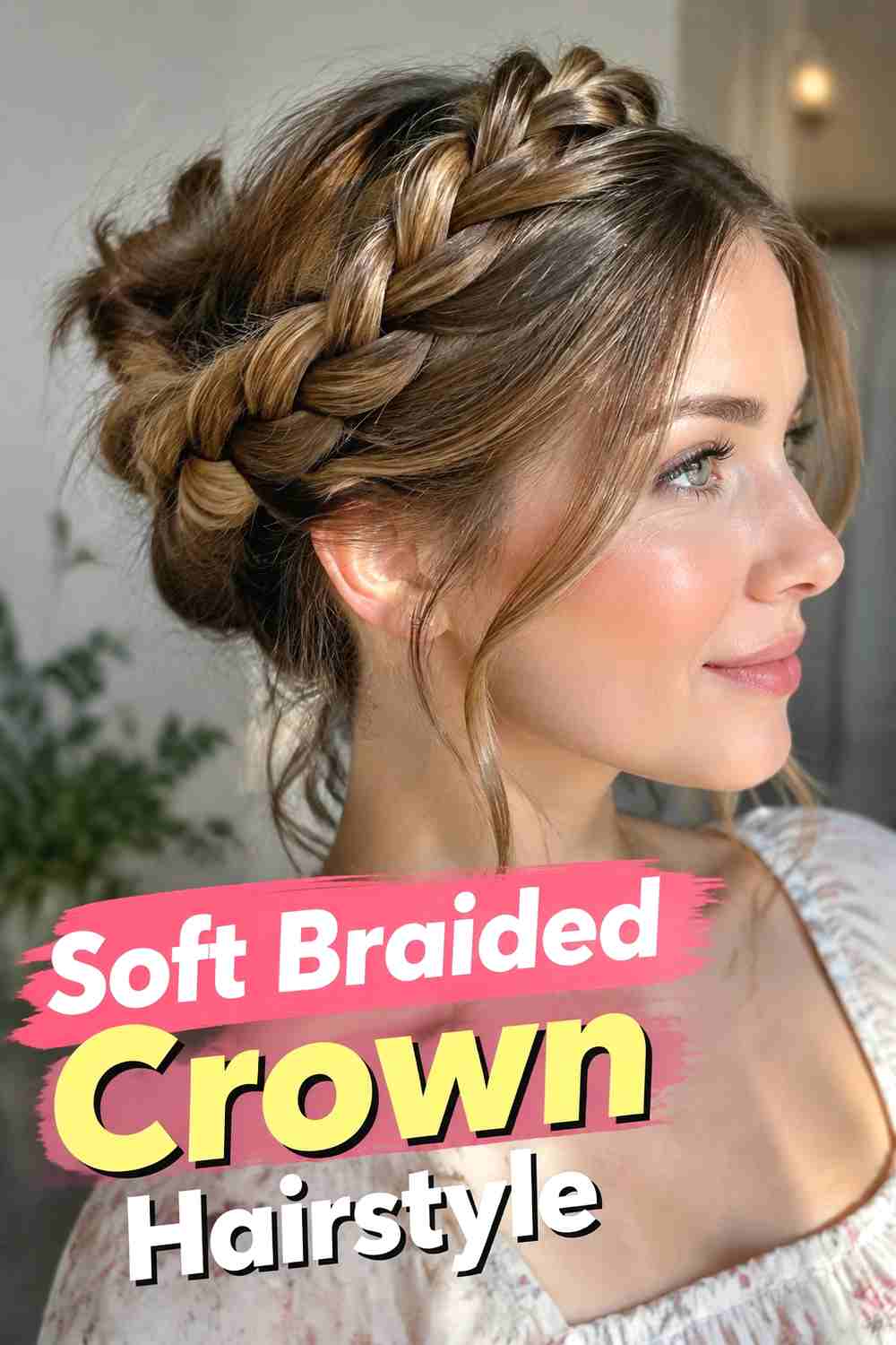 14. Soft Braided Crown Hairstyle