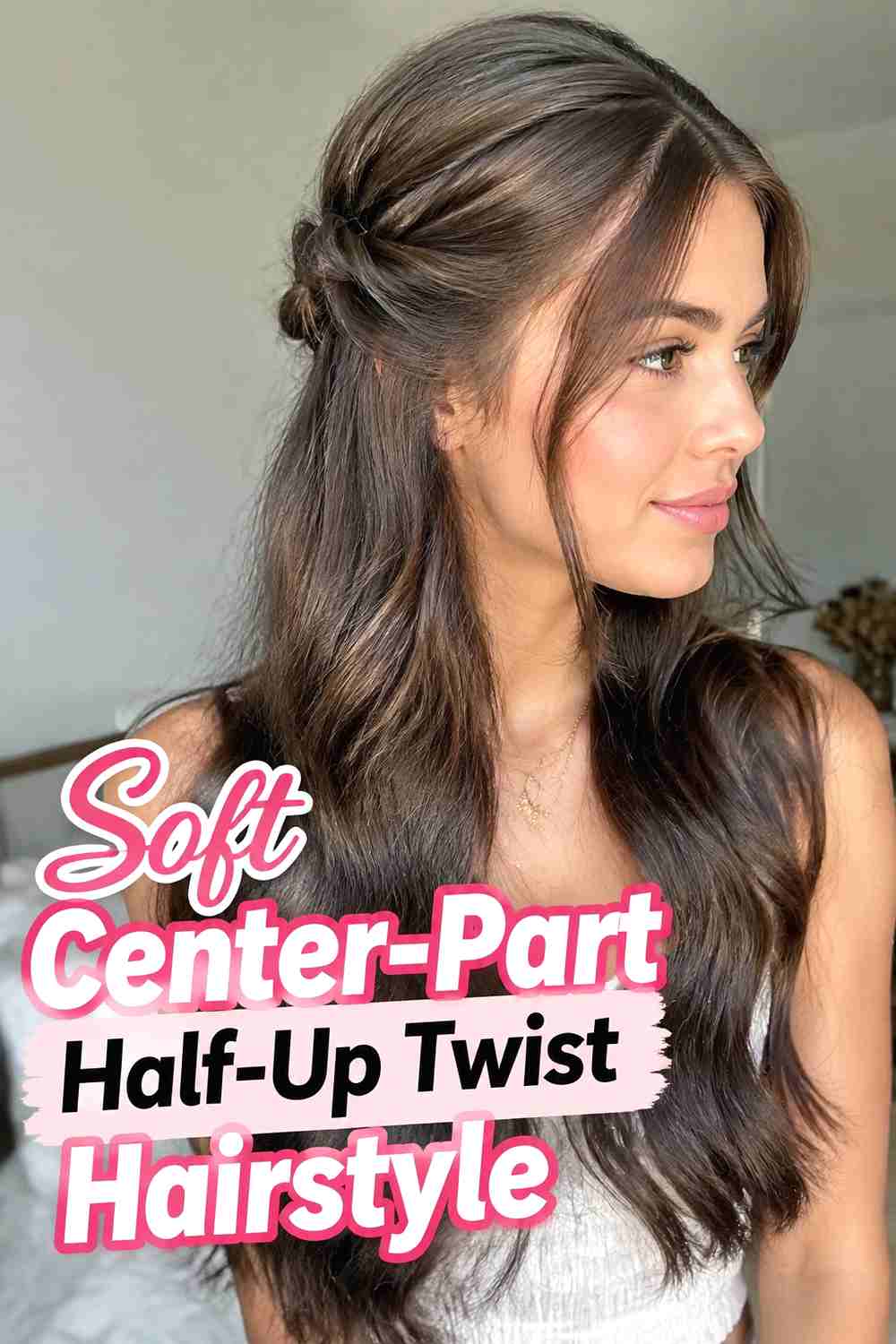 1. Soft Center Part Half Up Twist Hairstyle