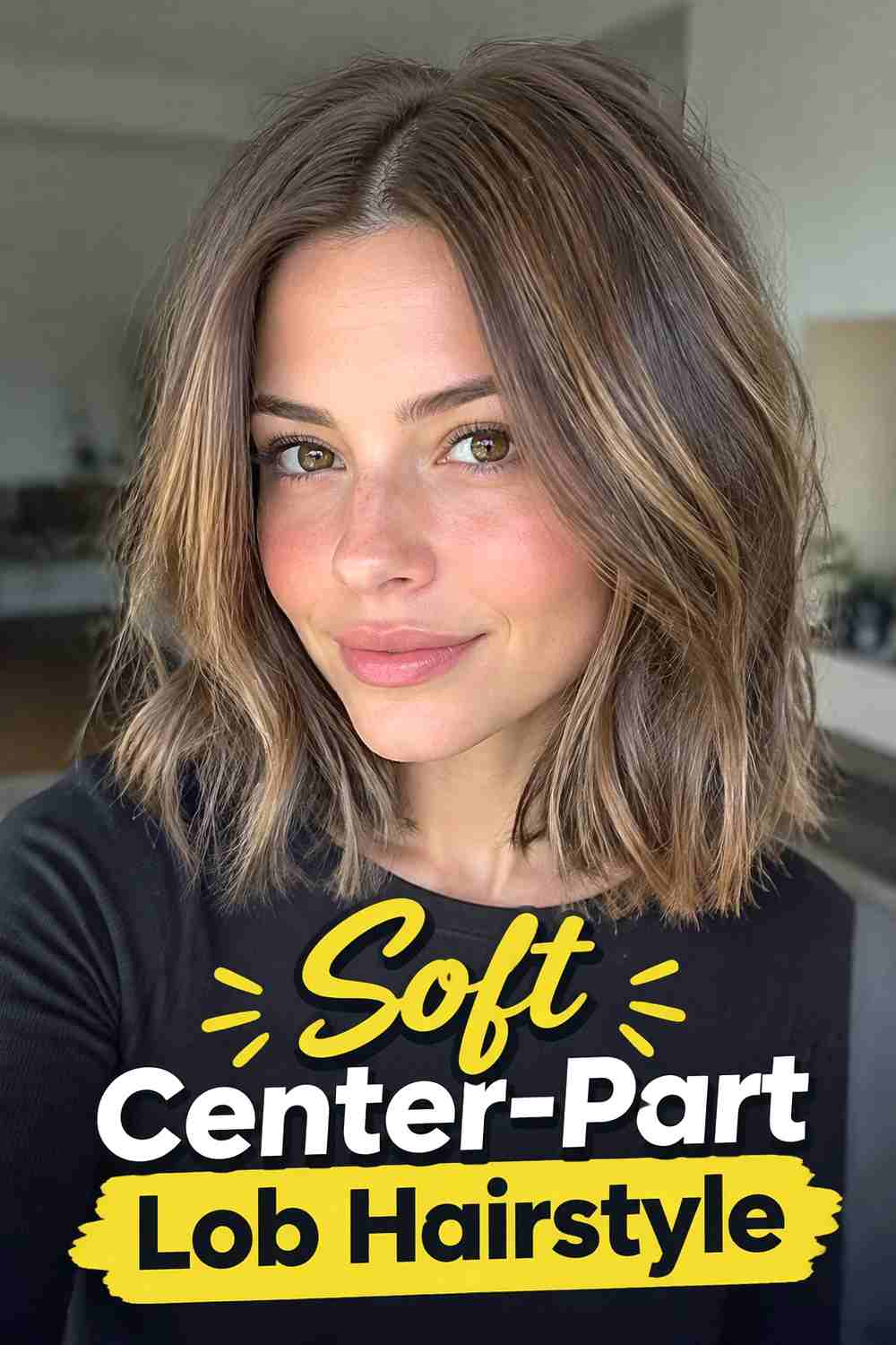 7. Soft Center Part Lob Hairstyle
