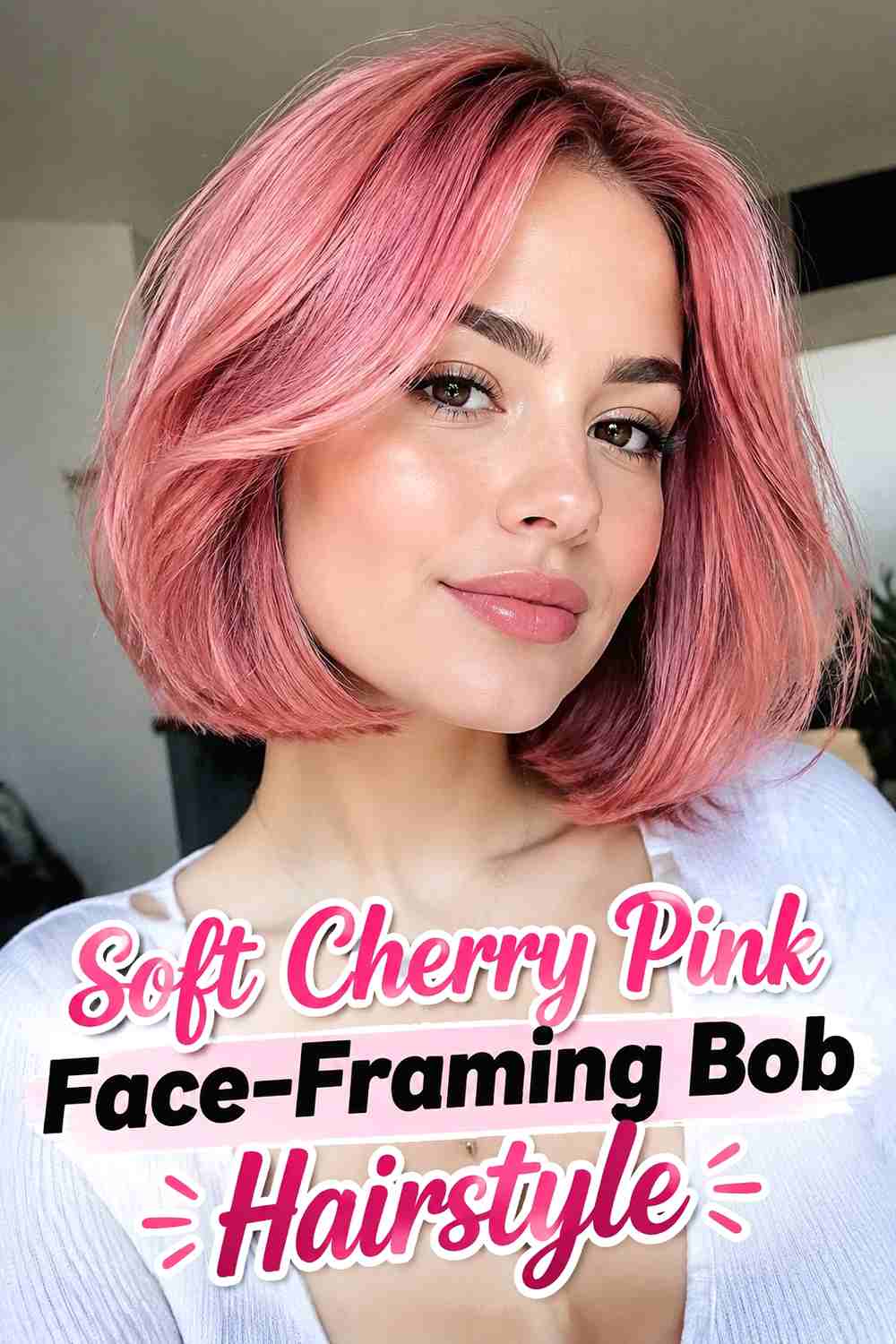 5. Soft Cherry Pink Face Framing Bob Hairstyle