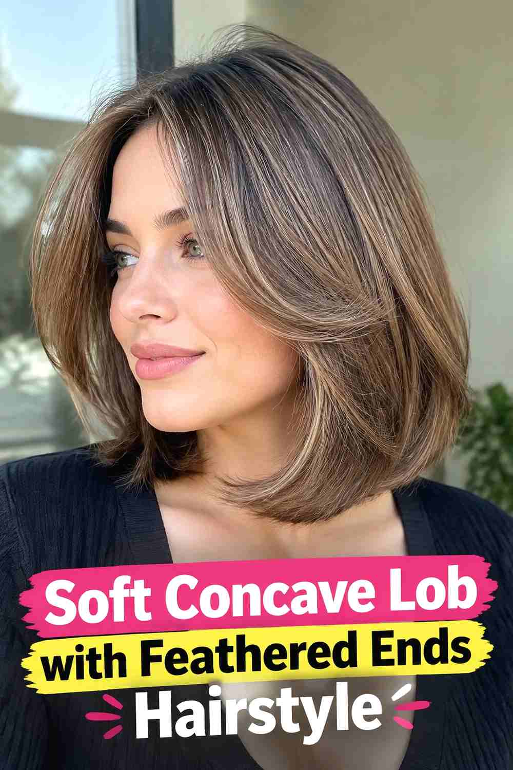 3. Soft Concave Lob With Feathered Ends Hairstyle
