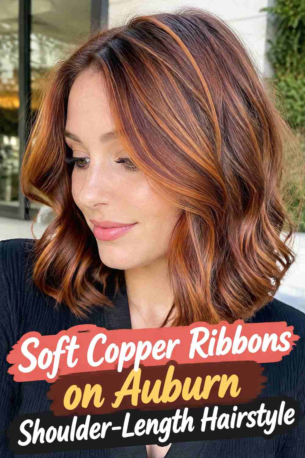 2. Soft Copper Ribbons On Auburn Shoulder Length Hairstyle