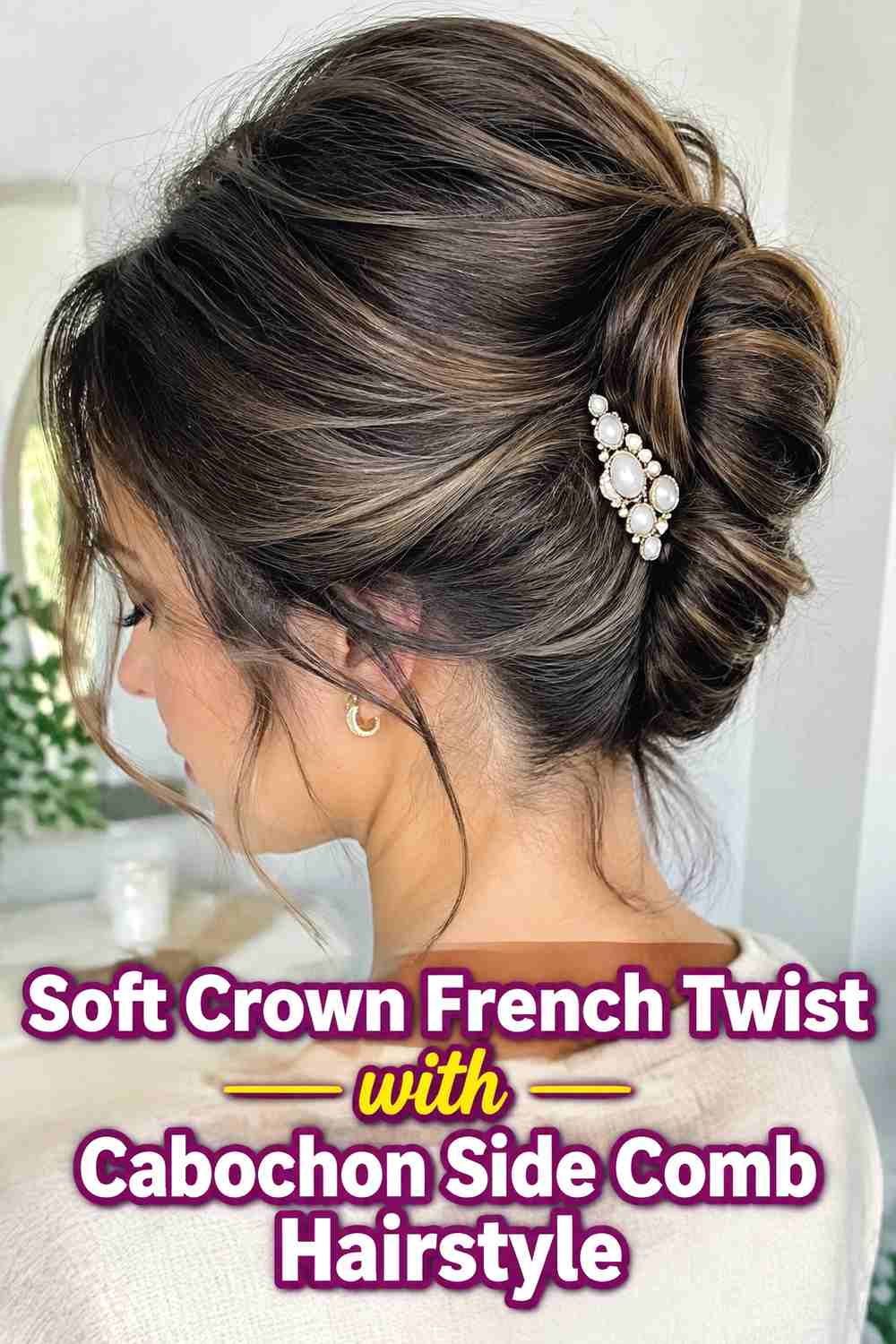 3. Soft Crown French Twist With Cabochon Side Comb Hairstyle