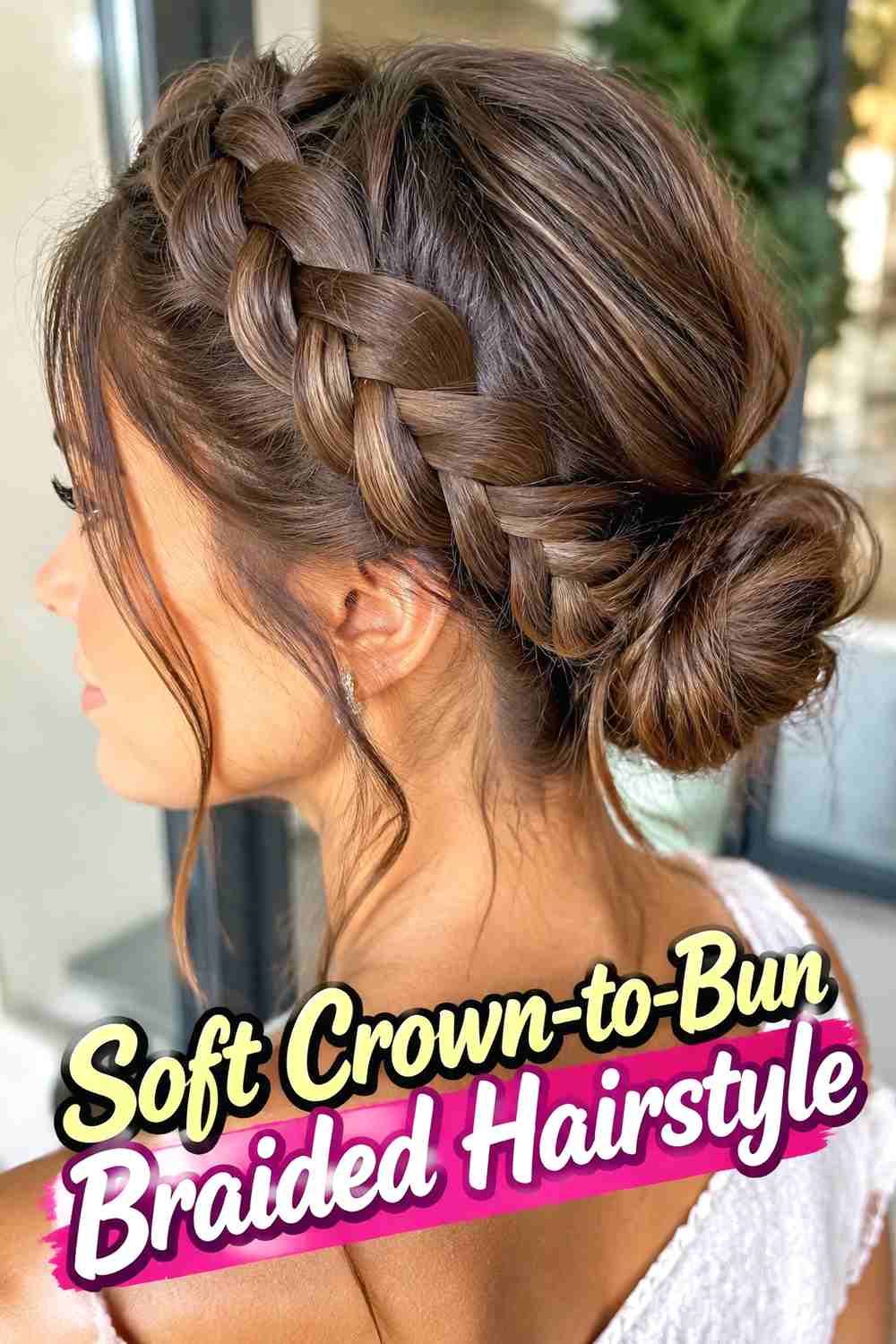 5. Soft Crown To Bun Braided Hairstyle