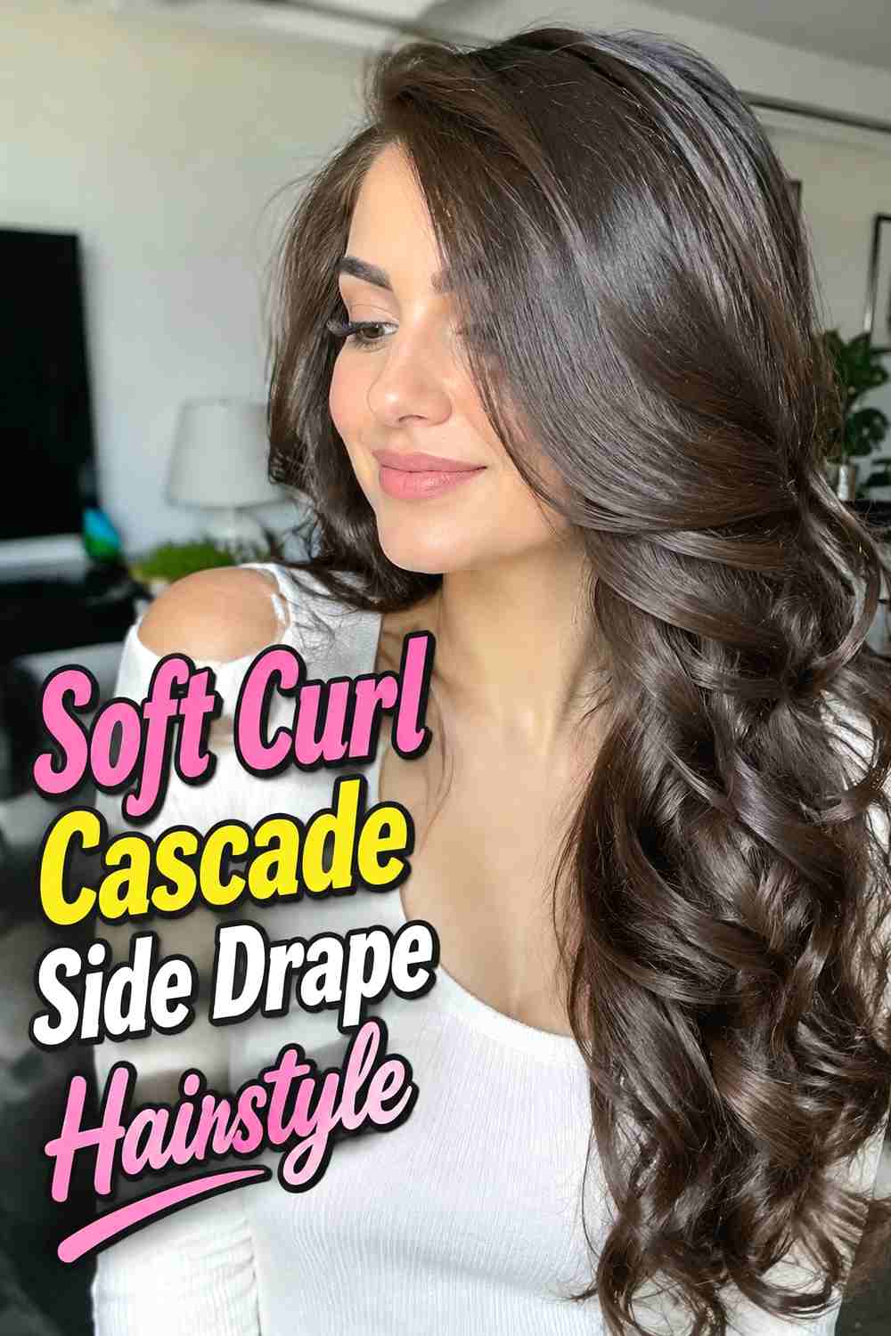 10. Soft Curl Cascade Side Drape Hairstyle