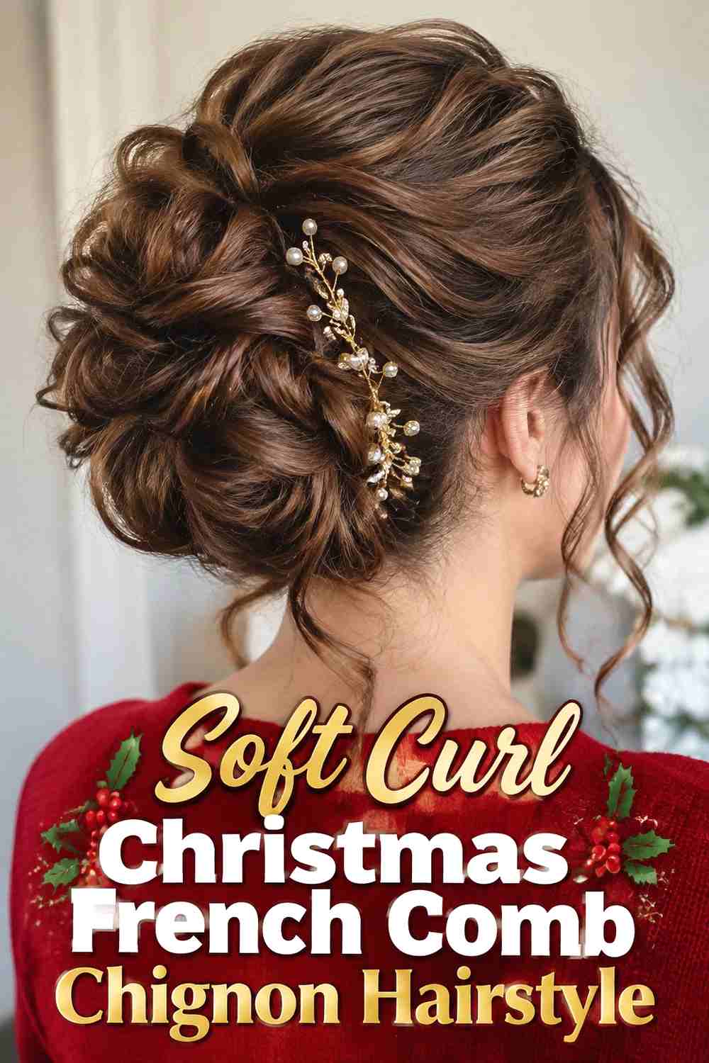 11. Soft Curl Christmas French Comb Chignon Hairstyle