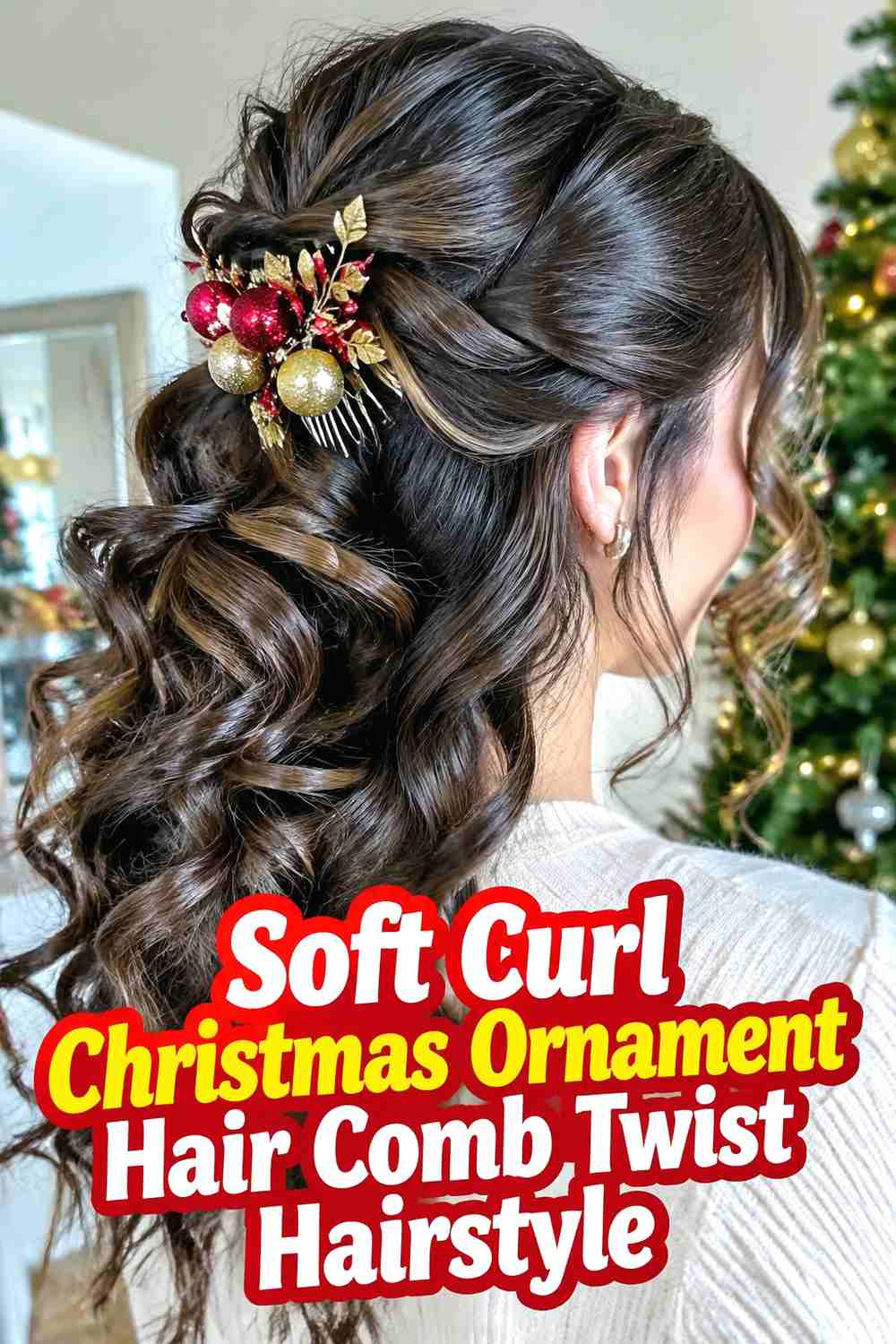 11. Soft Curl Christmas Ornament Hair Comb Twist Hairstyle