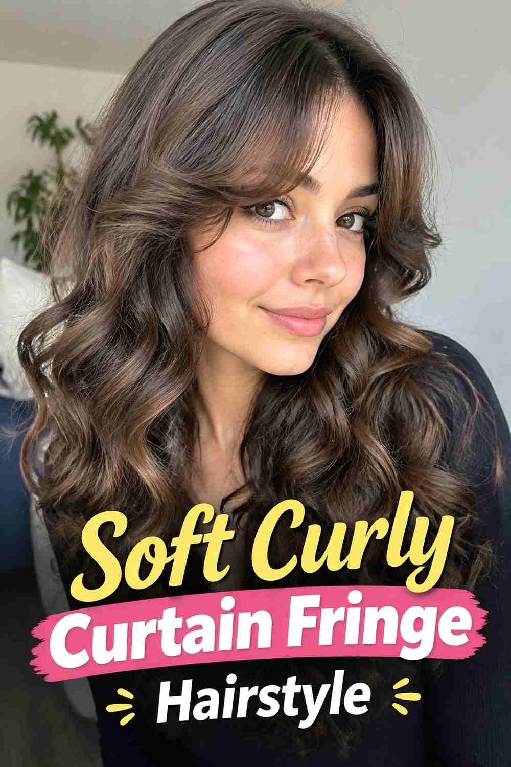 1. Soft Curly Curtain Fringe Hairstyle