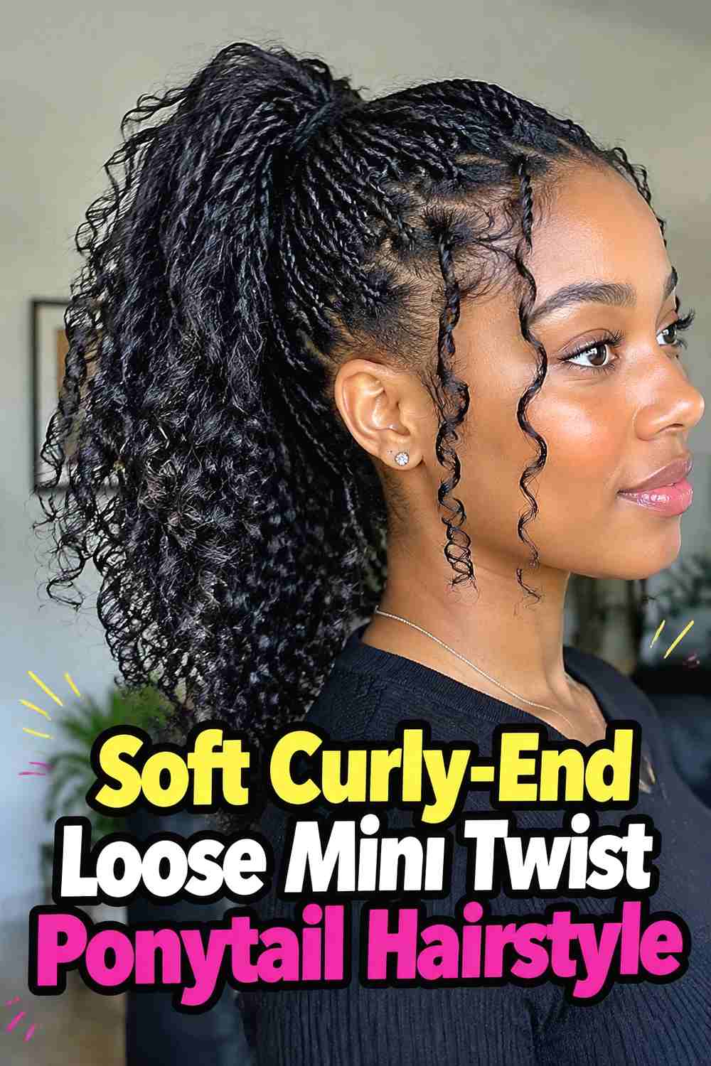 12. Soft Curly End Loose Mini Twist Ponytail Hairstyle