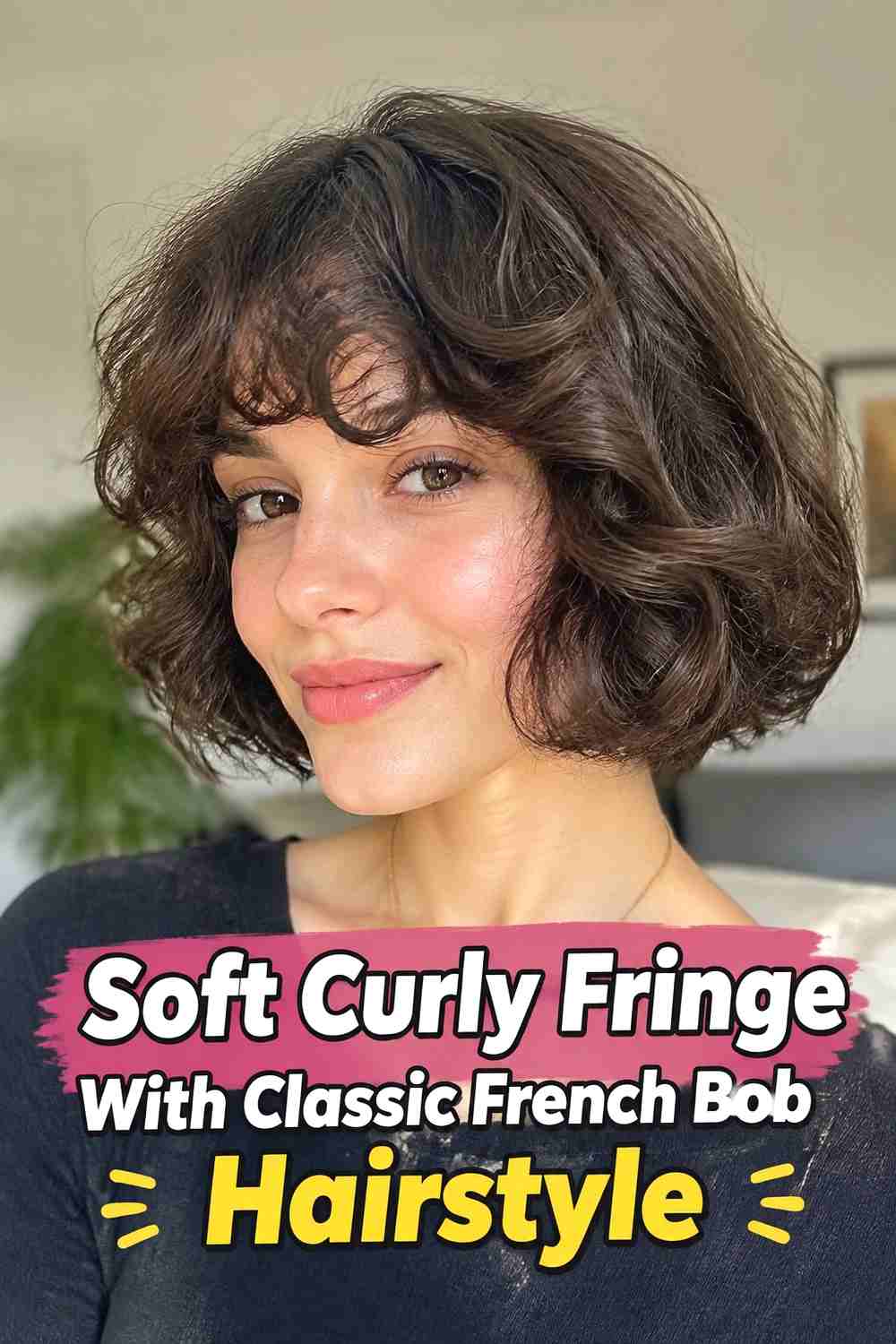 1. Soft Curly Fringe With Classic French Bob Hairstyle