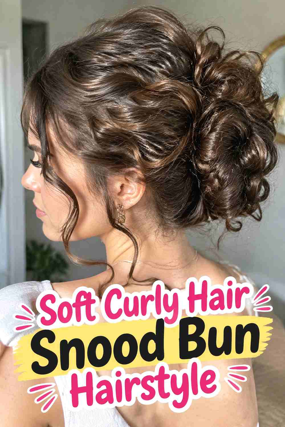 9. Soft Curly Hair Snood Bun Hairstyle