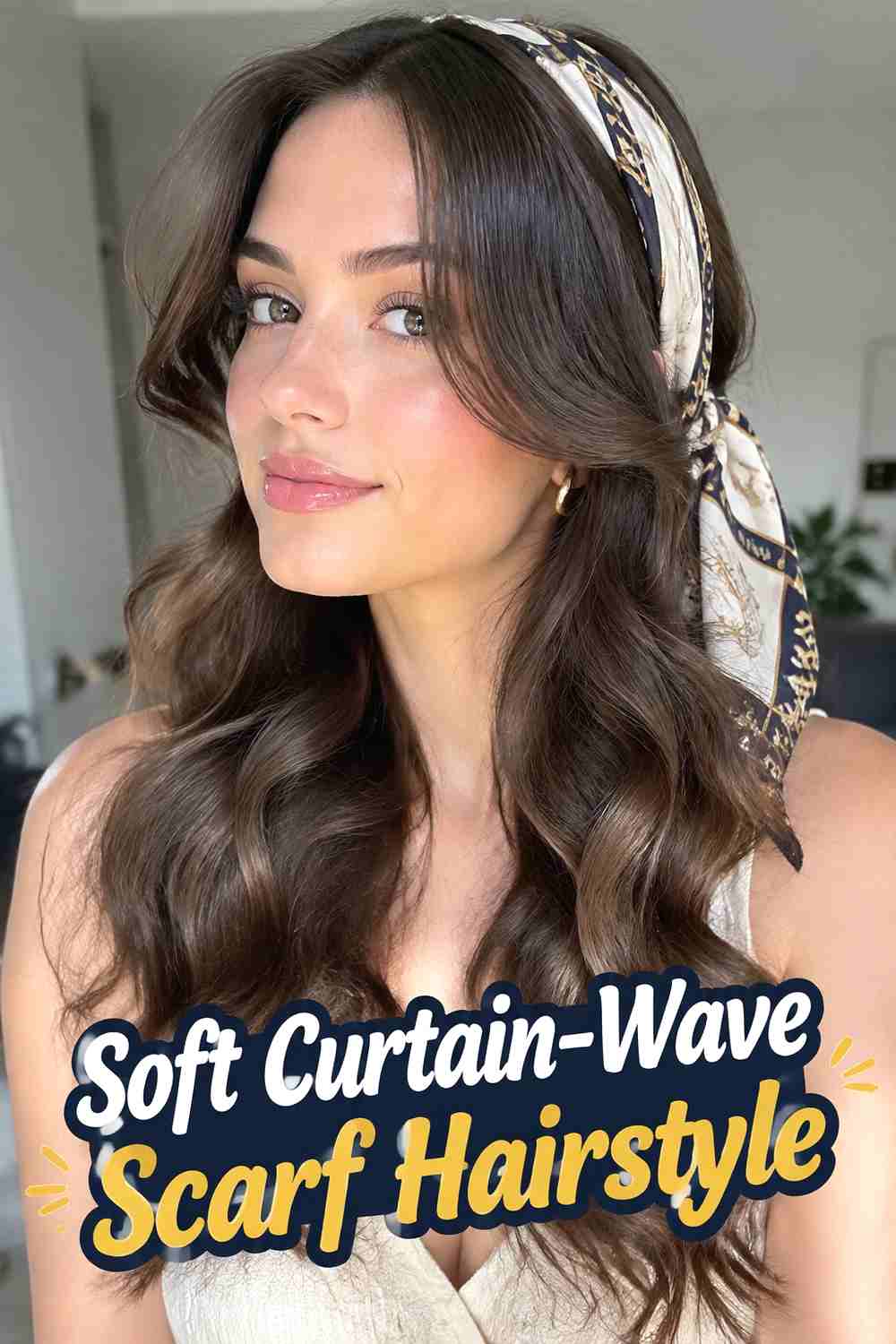 16. Soft Curtain Wave Scarf Hairstyle