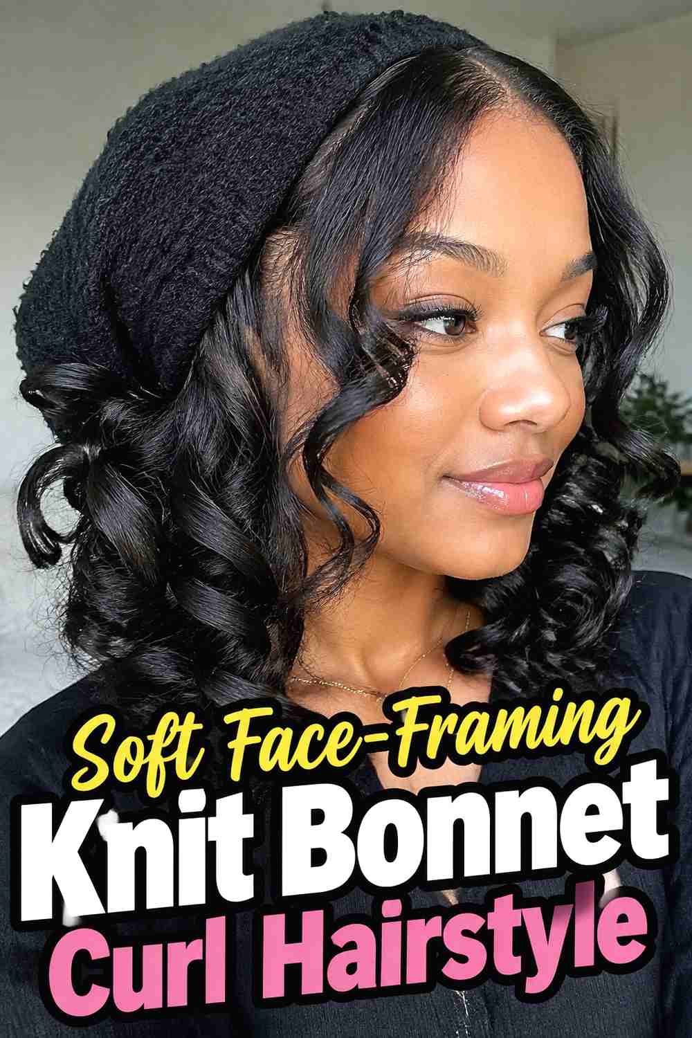1. Soft Face Framing Knit Bonnet Curl Hairstyle