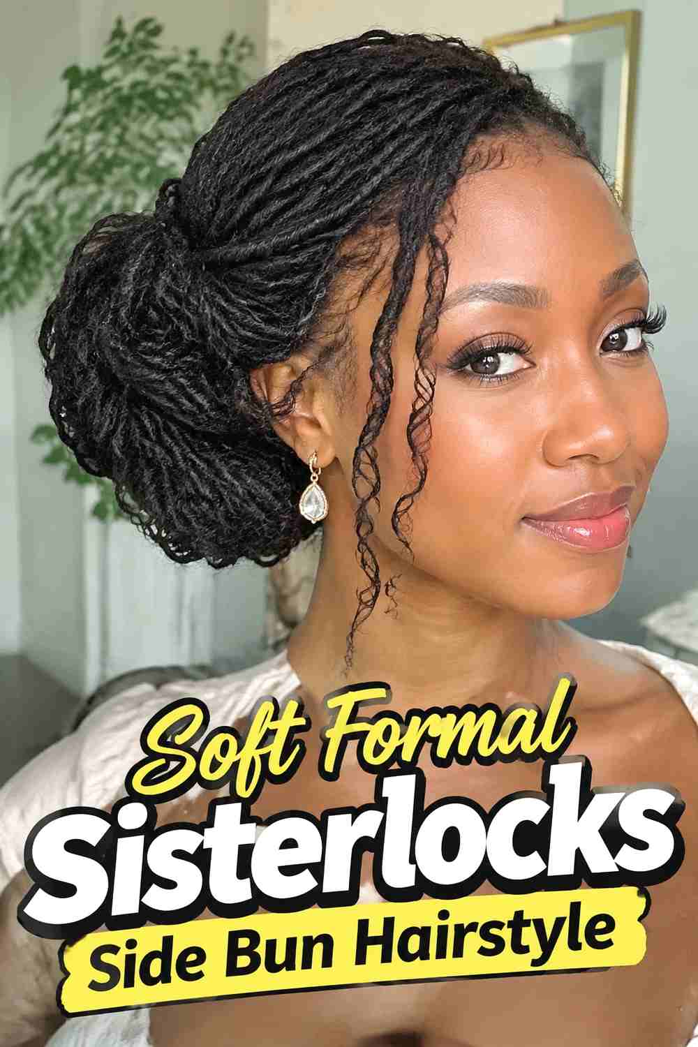 18. Soft Formal Sisterlocks Side Bun Hairstyle