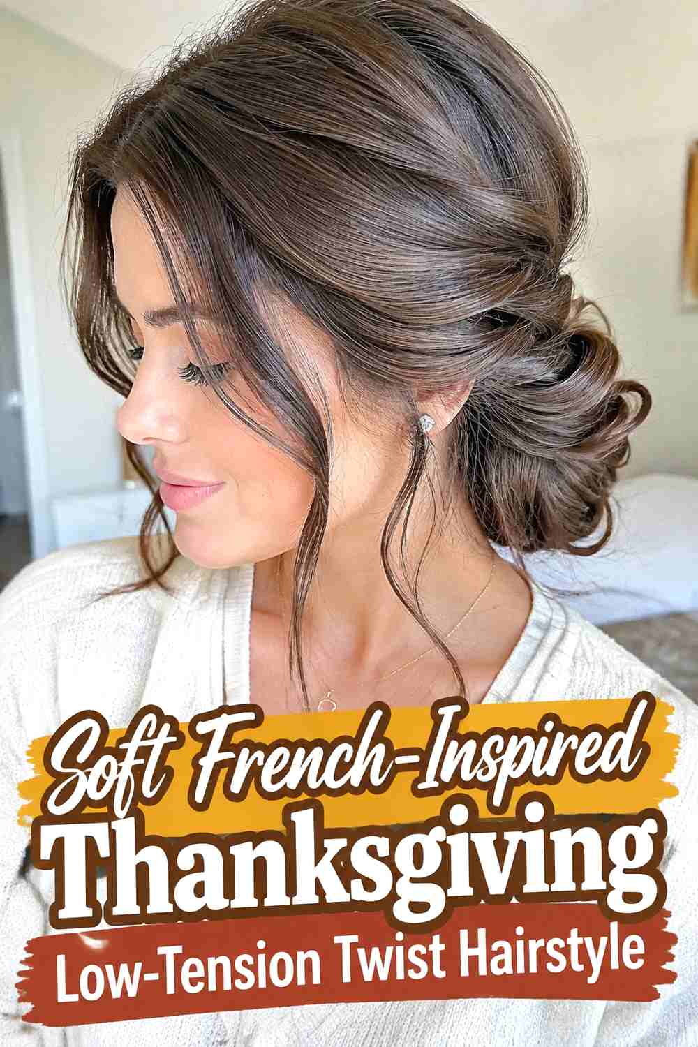 12. Soft French Inspired Thanksgiving Low Tension Twist Hairstyle