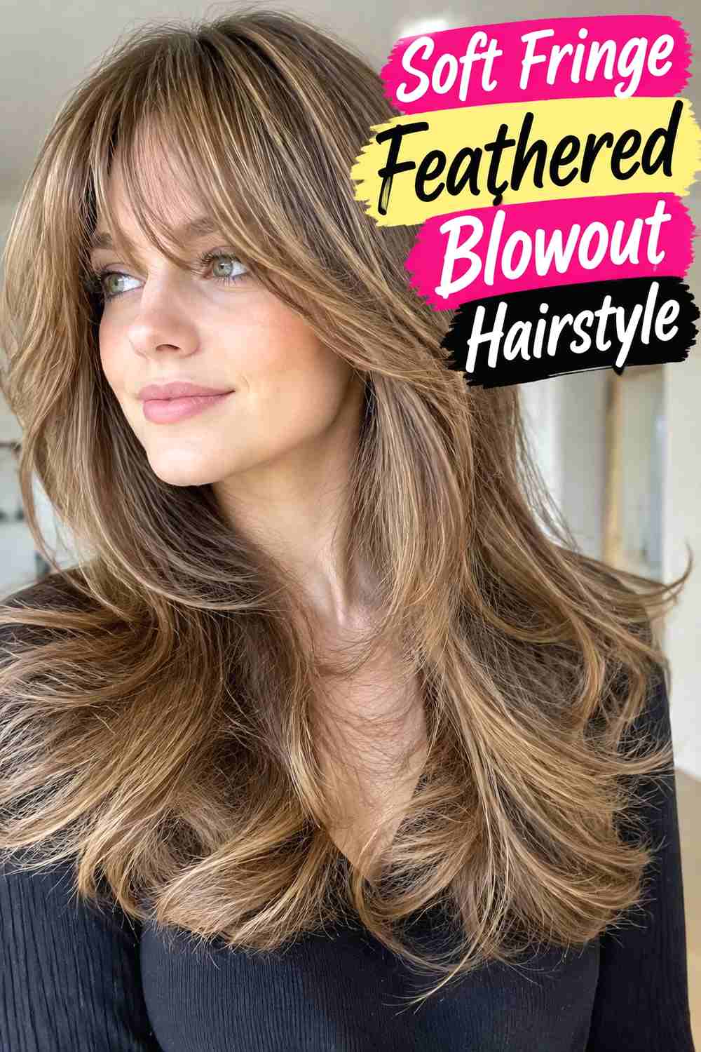 2. Soft Fringe Feathered Blowout Hairstyle