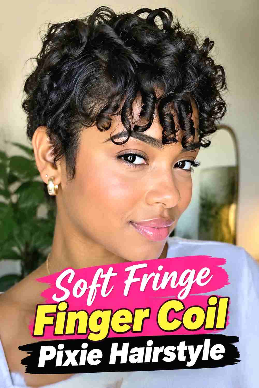 4. Soft Fringe Finger Coil Pixie Hairstyle