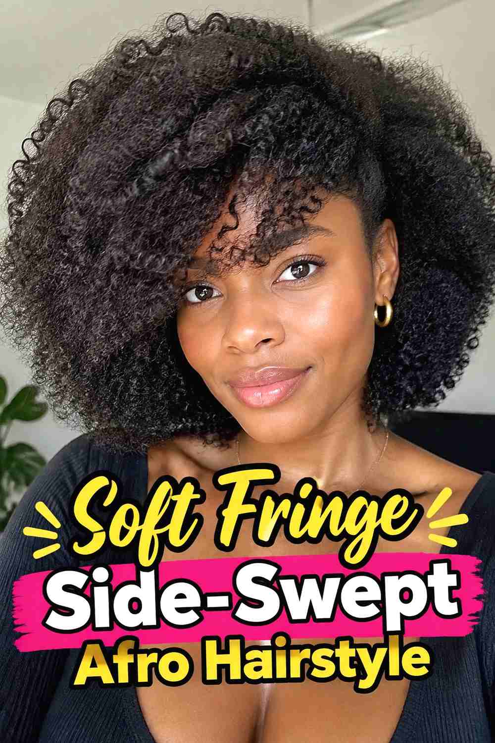 13. Soft Fringe Side Swept Afro Hairstyle