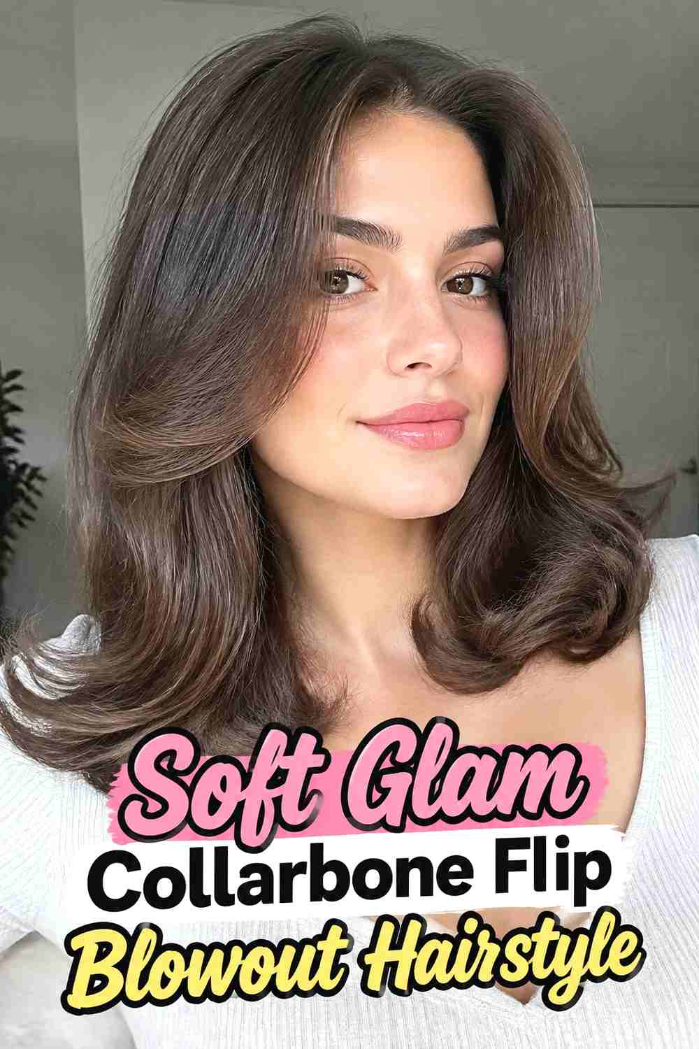 18. Soft Glam Collarbone Flip Blowout Hairstyle