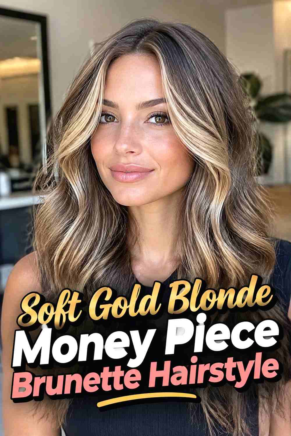 1. Soft Gold Blonde Money Piece Brunette Hairstyle