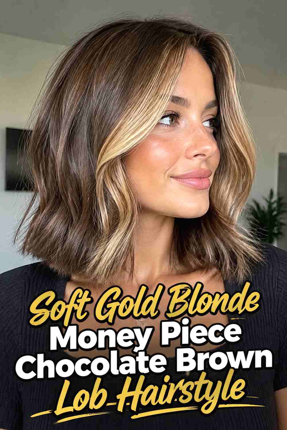 5. Soft Gold Blonde Money Piece Chocolate Brown Lob Hairstyle