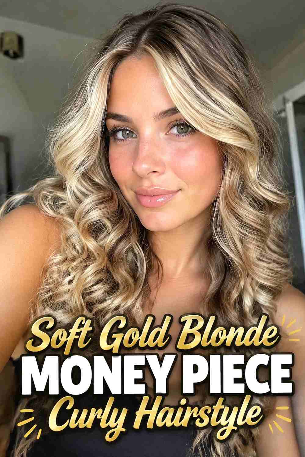 12. Soft Gold Blonde Money Piece Curly Hairstyle