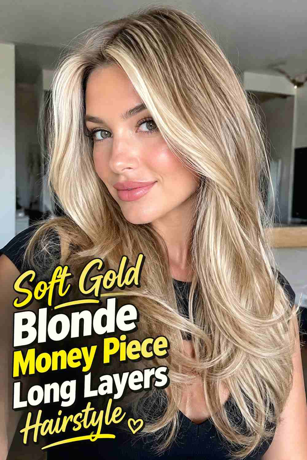 2. Soft Gold Blonde Money Piece Long Layers Hairstyle