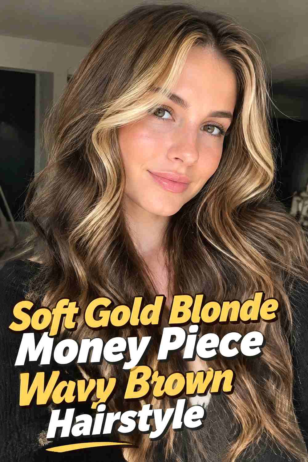 3. Soft Gold Blonde Money Piece Wavy Brown Hairstyle