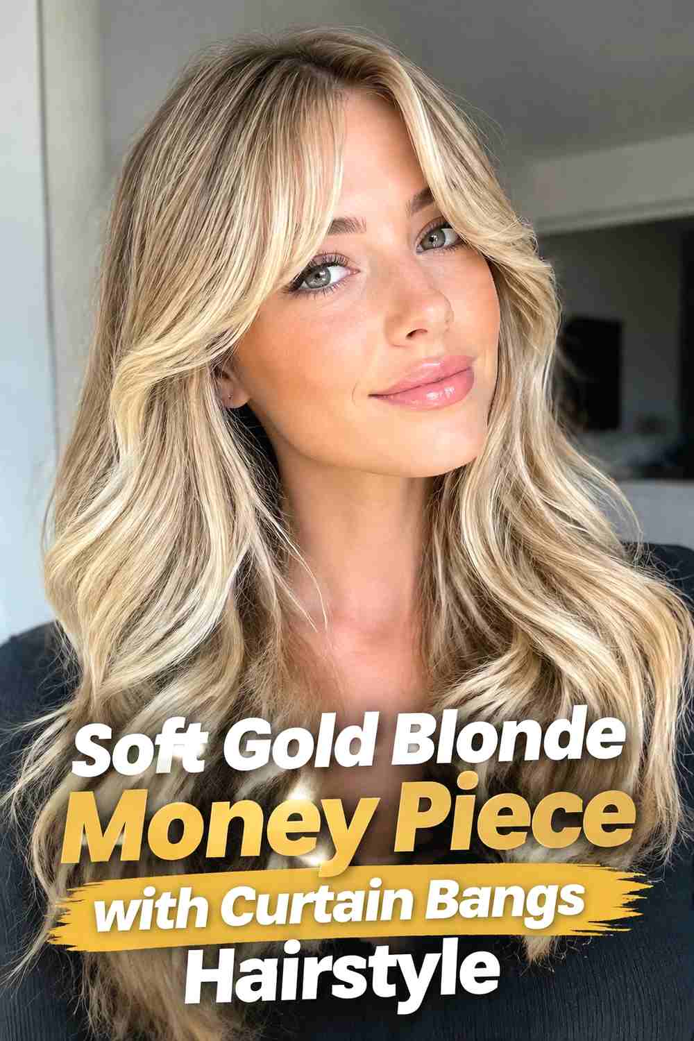 4. Soft Gold Blonde Money Piece With Curtain Bangs Hairstyle