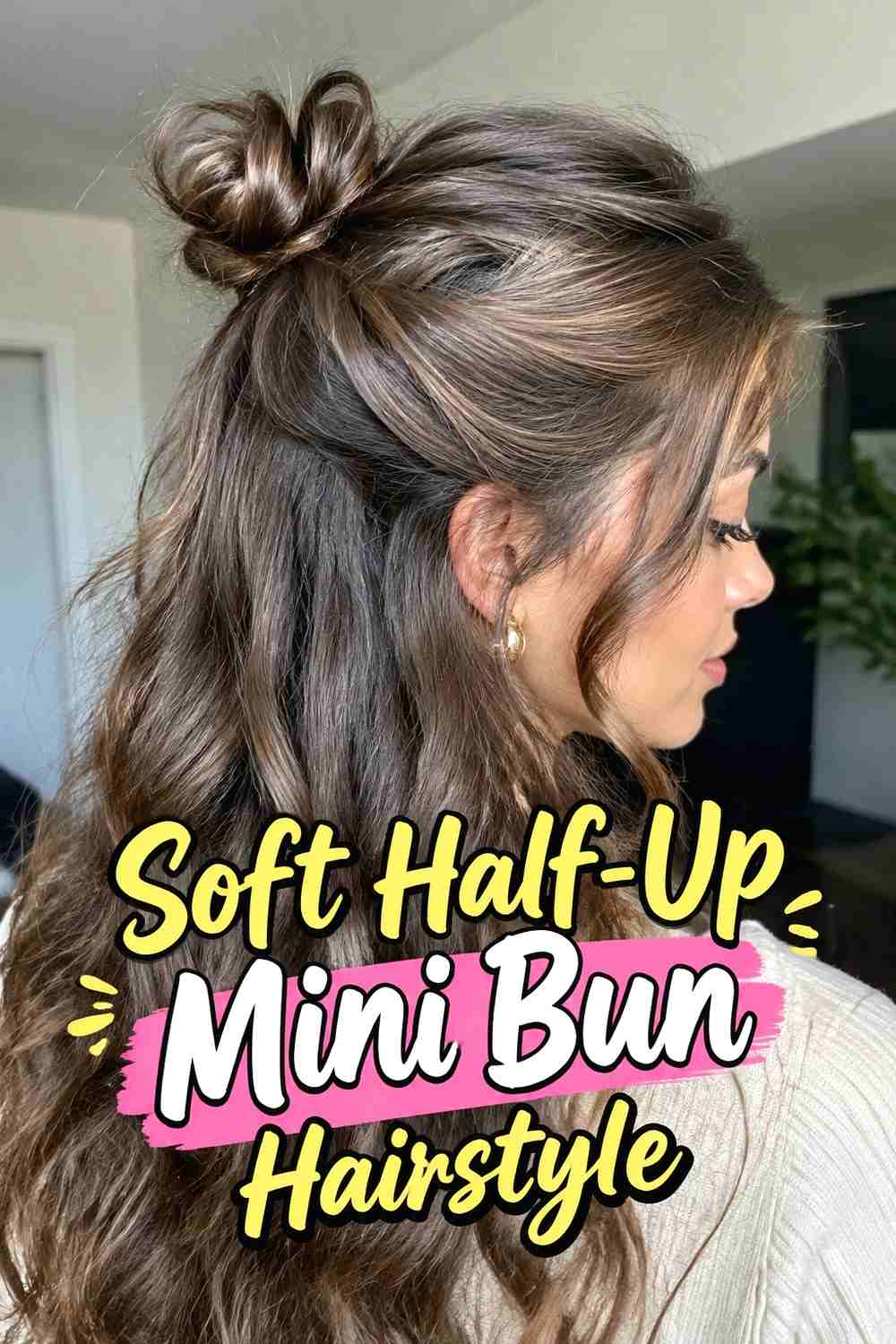 5. Soft Half Up Mini Bun Hairstyle