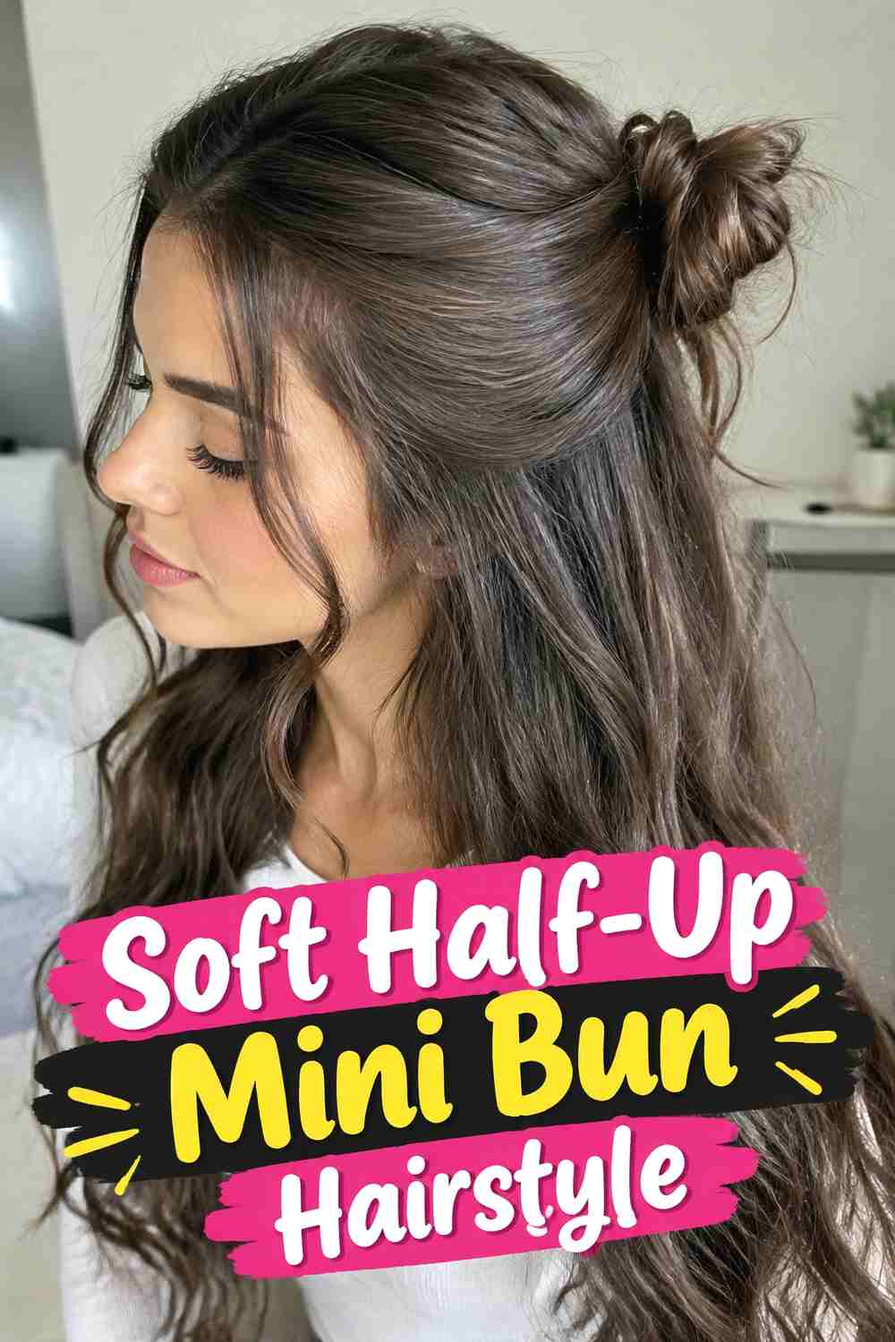 8. Soft Half Up Mini Bun Hairstyle