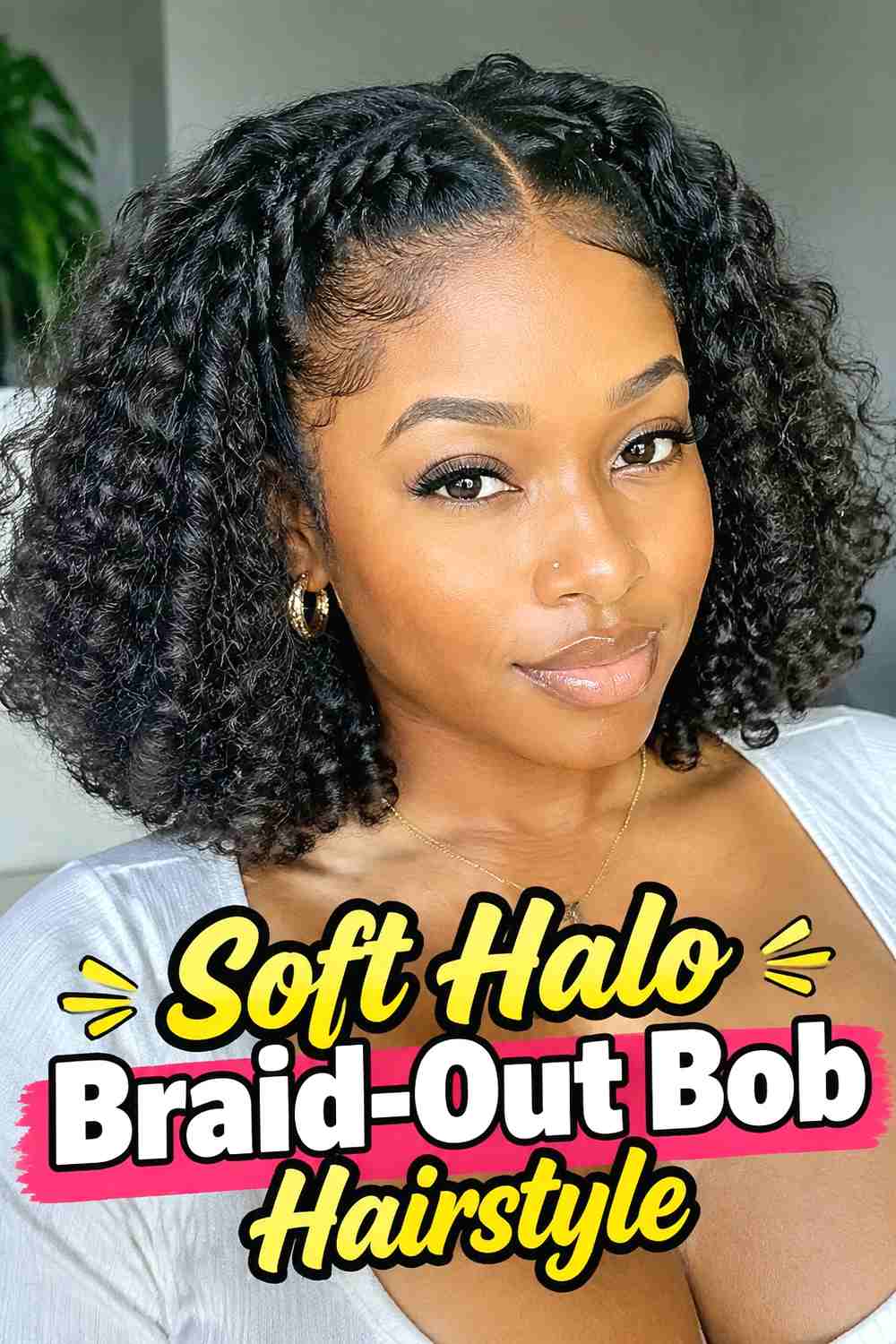 20. Soft Halo Braid Out Bob Hairstyle